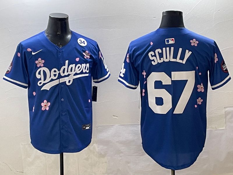Men Los Angeles Dodgers #67 Scully Blue Sakura Edition 2025 Nike MLB Jersey style 1->los angeles dodgers->MLB Jersey